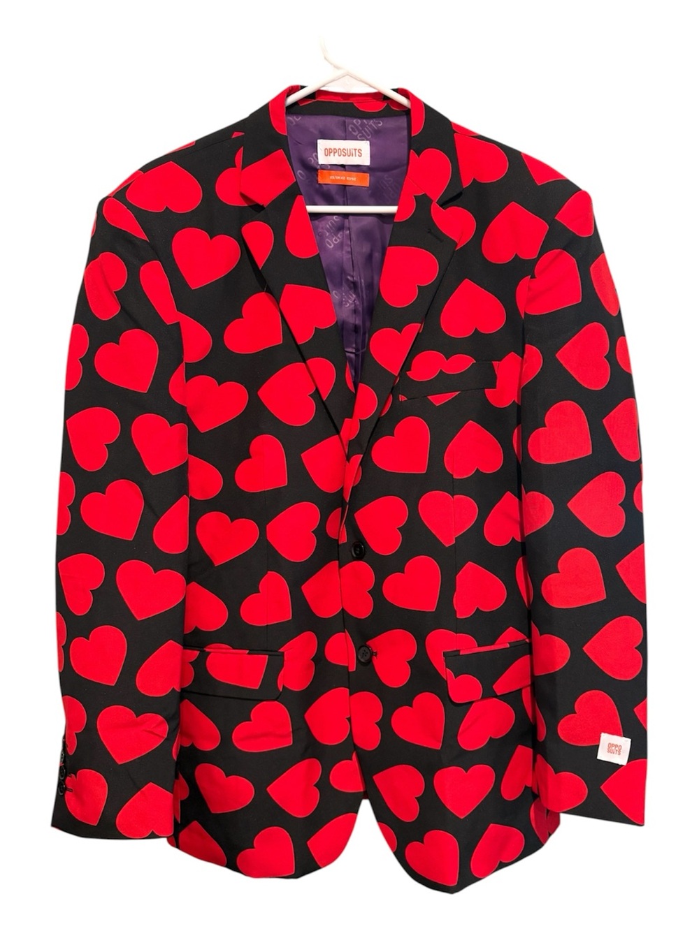 Opposuits Black Suit Coat with Red Hearts.  Size 42
